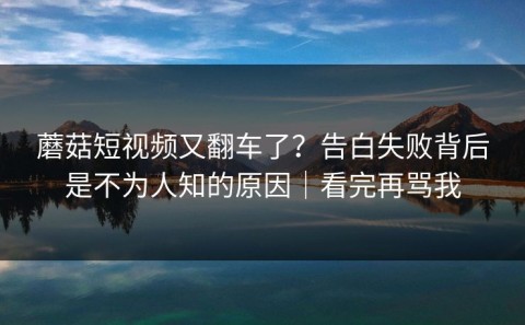 蘑菇短视频又翻车了？告白失败背后是不为人知的原因｜看完再骂我